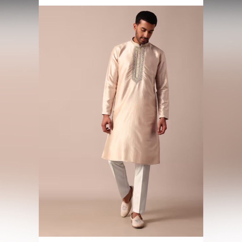 Dazzling Gold Silk Kurta Set For Men. Size 40. Worn once